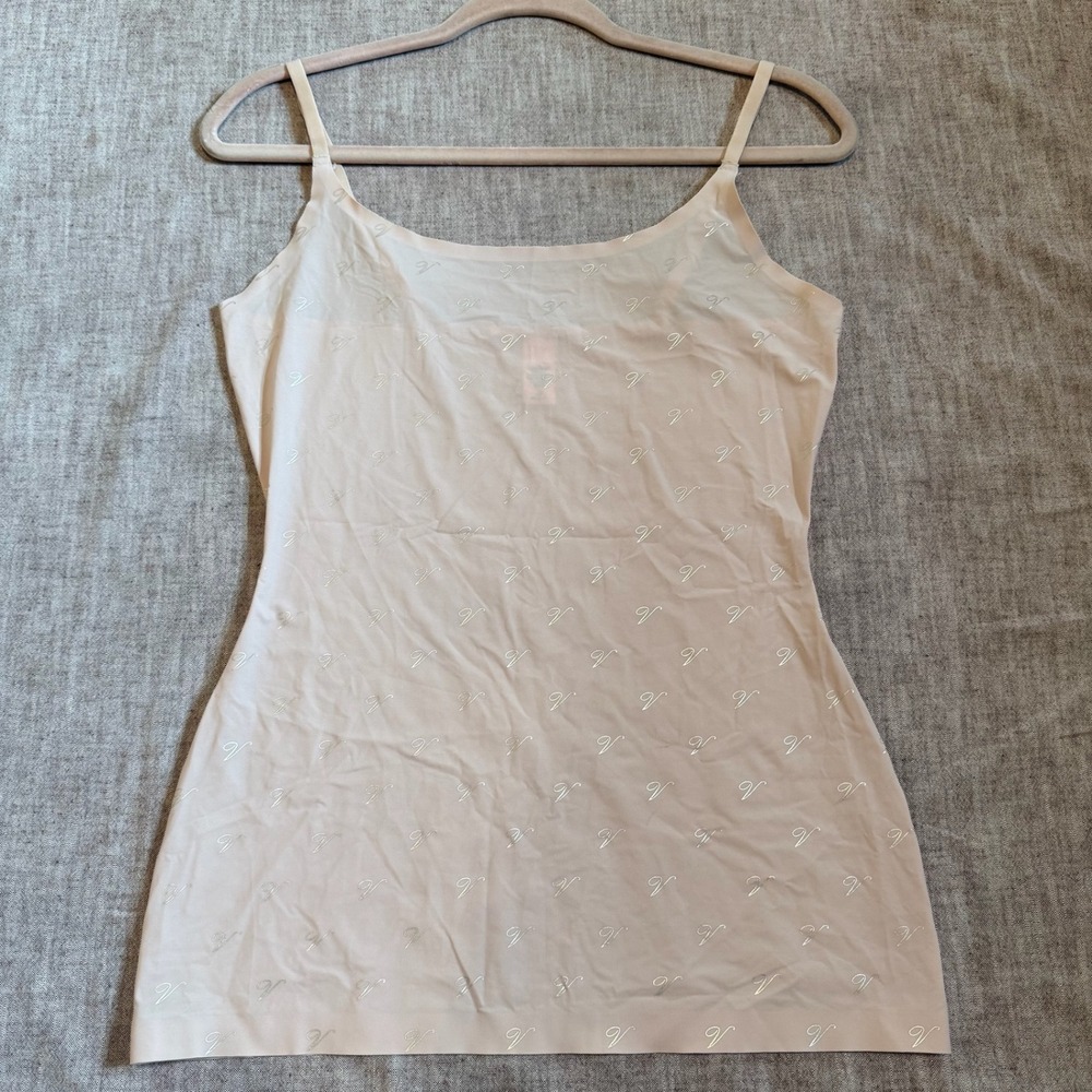 Victoria's Secret Cami Large Nude Logo Monogram Spaghetti Strap Shape Weae Tank